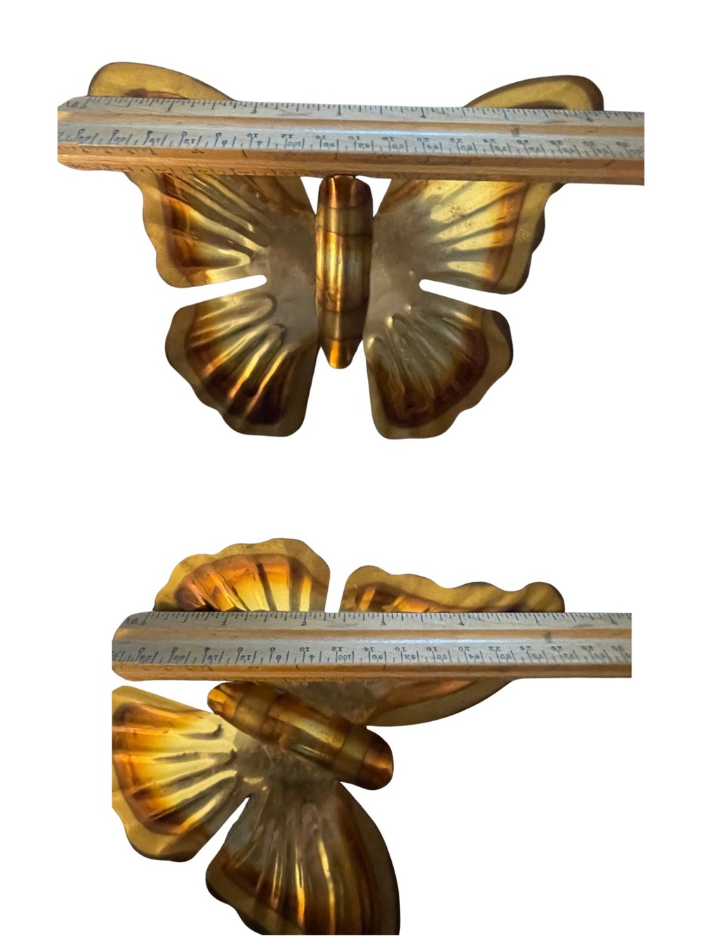 Vintage Brass Butterfly Wall Hanging Art Set of 3 Flame Treated 70s MCM Decor - Picture 9 of 11